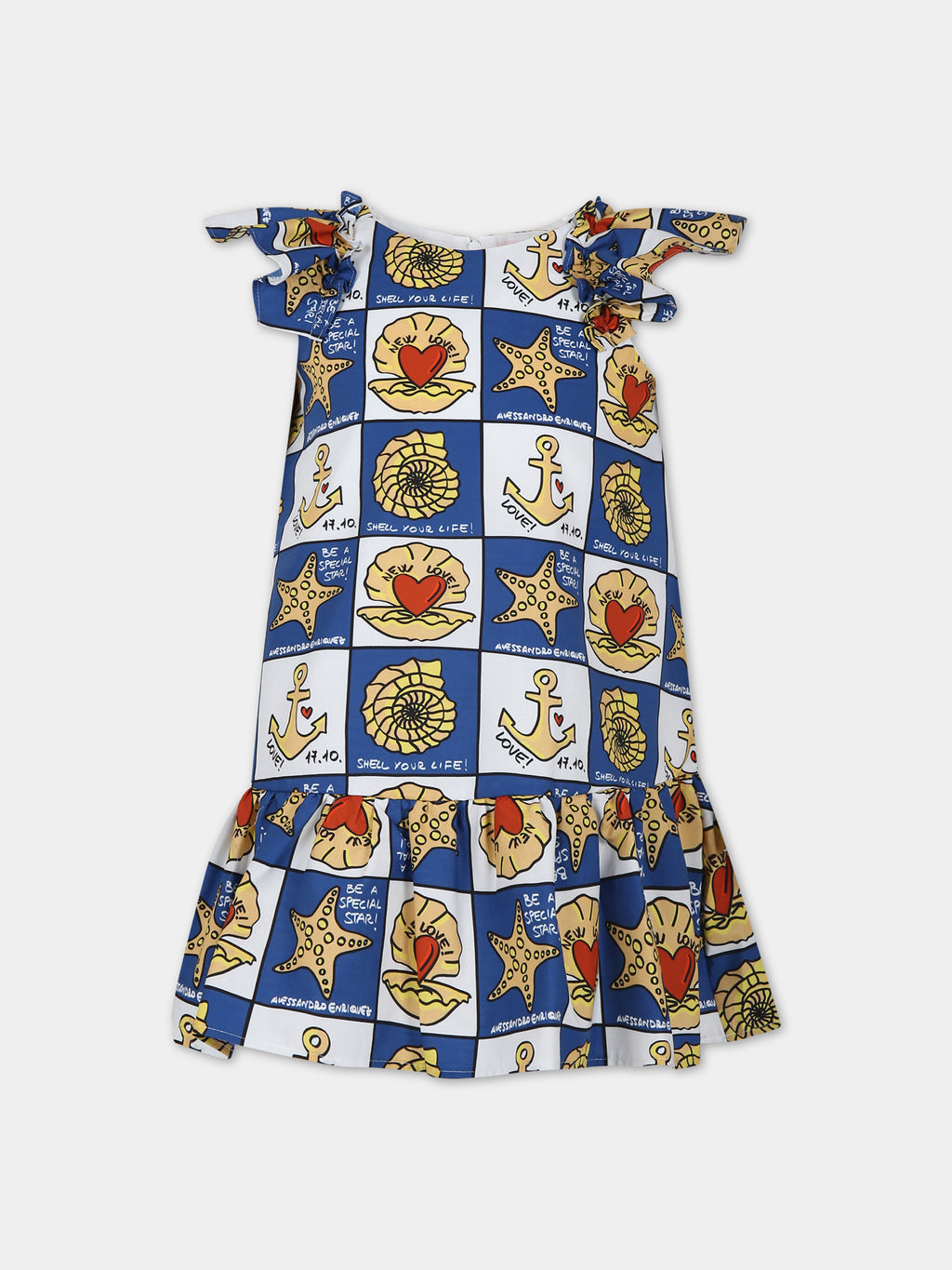 Blue dress for girl with pop print